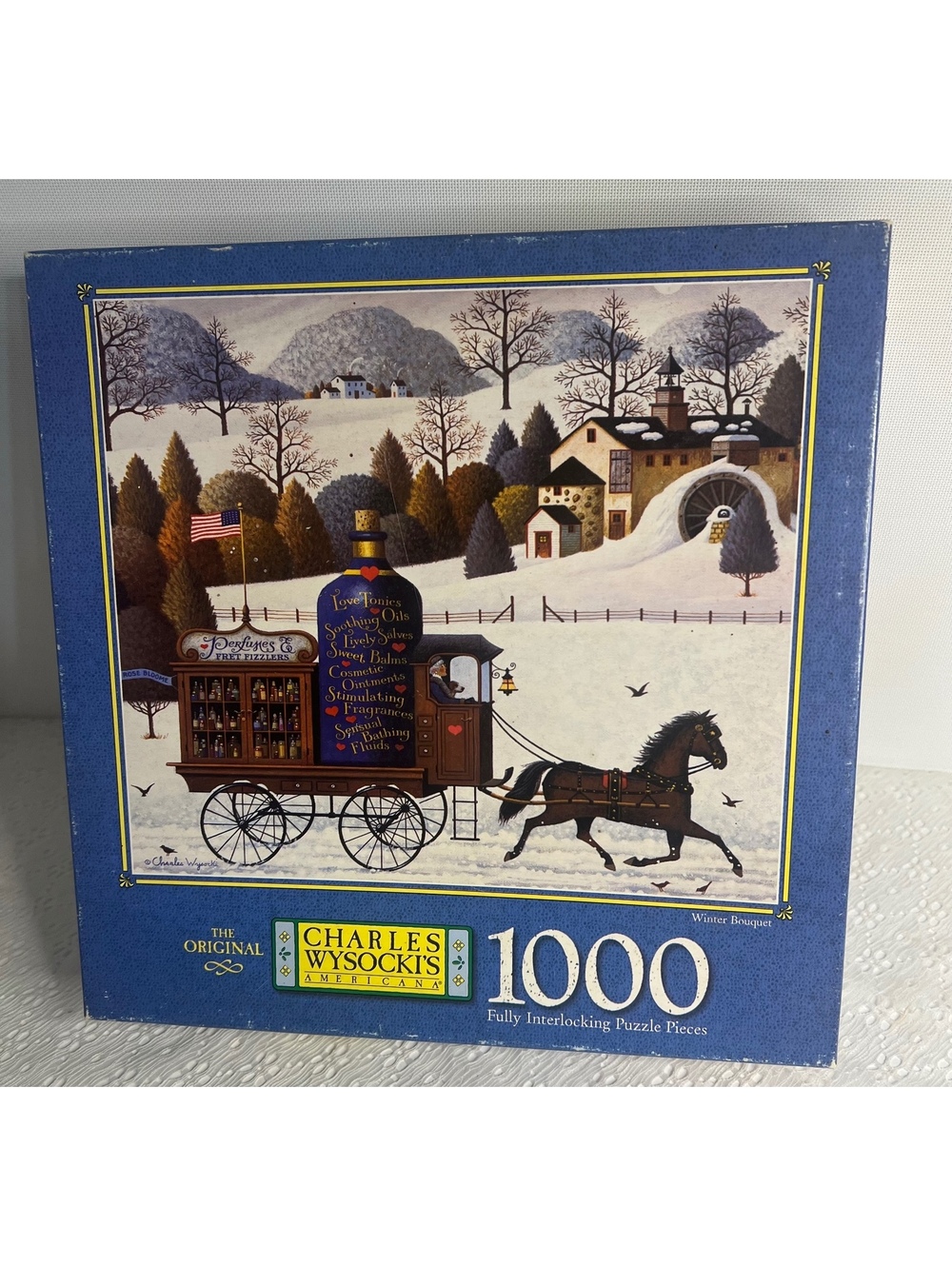 Charles Wysocki Americana Winter Bouquet MB 1000 jigsaw puzzle 1998 Kmart VTG